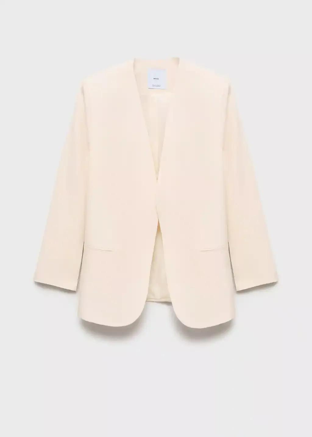 Beige Lyocell And Linen-Blend Jacket, , large image number 3