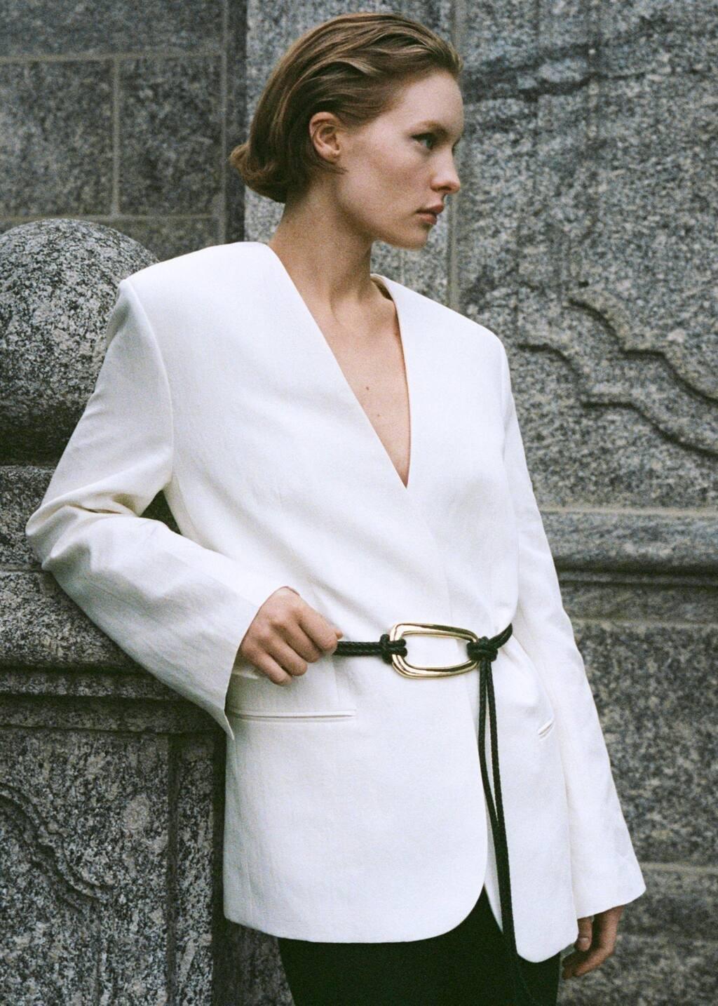 Beige Lyocell And Linen-Blend Jacket, , large image number 5