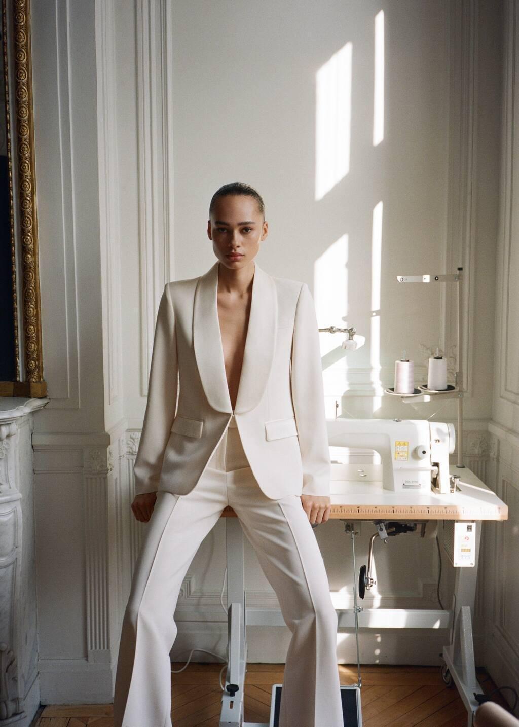 White Straight-Fit Suit Trousers, , large image number 2