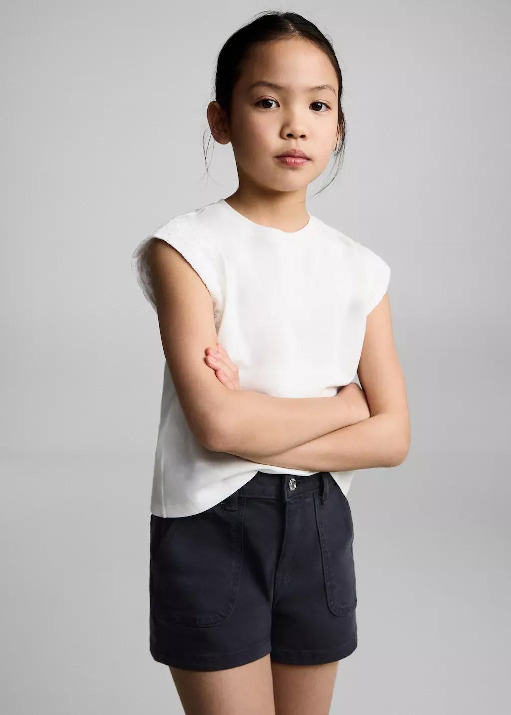 Navy Straight-Fit Denim Shorts, Kids Girl, , medium