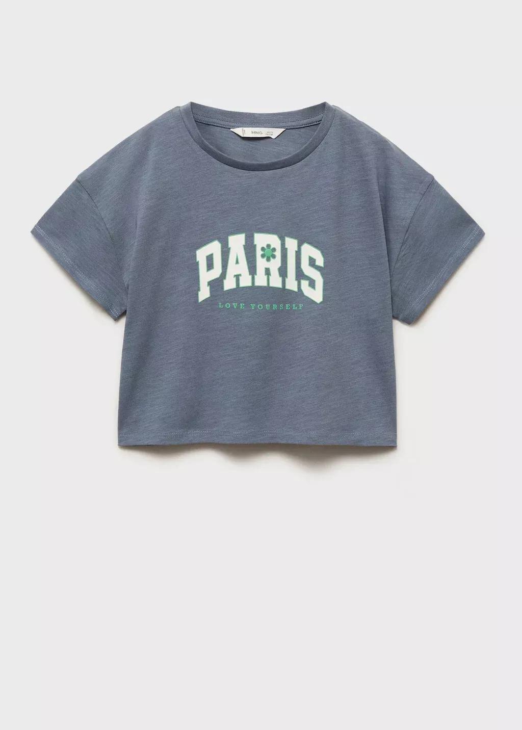 MEDIUM BLUE Printed cropped t-shirt, Kids Girl, , large image number 0