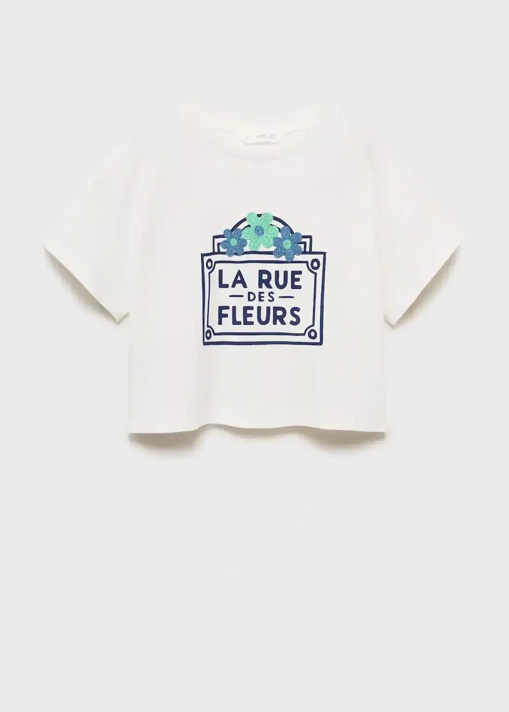 NATURAL WHITE Printed cropped t-shirt, Kids Girl, , large image number 0