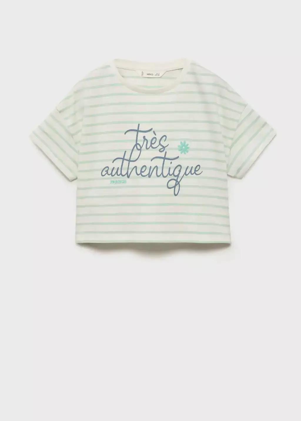 NATURAL WHITE Patch striped t-shirt, Kids Girl, , large image number 0