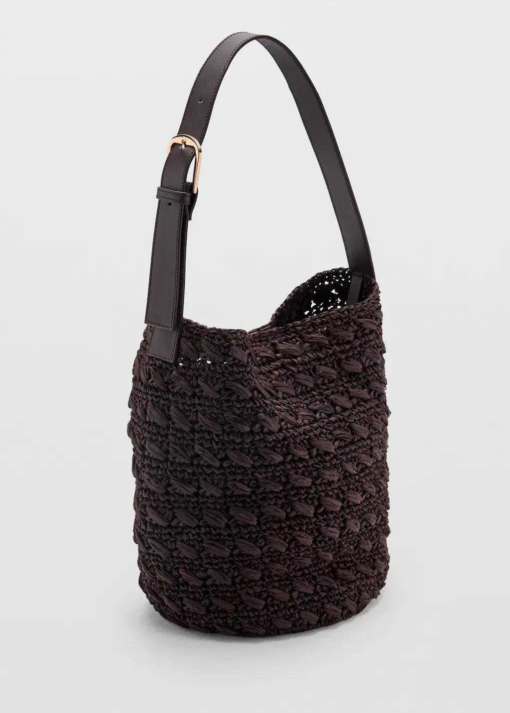 Brown Natural Fibre Shoulder Bag, Dark Brown, large image number 0