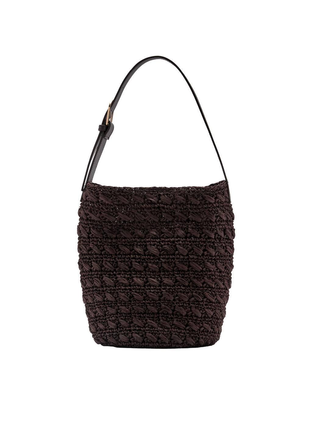 Brown Natural Fibre Shoulder Bag, Dark Brown, large image number 2