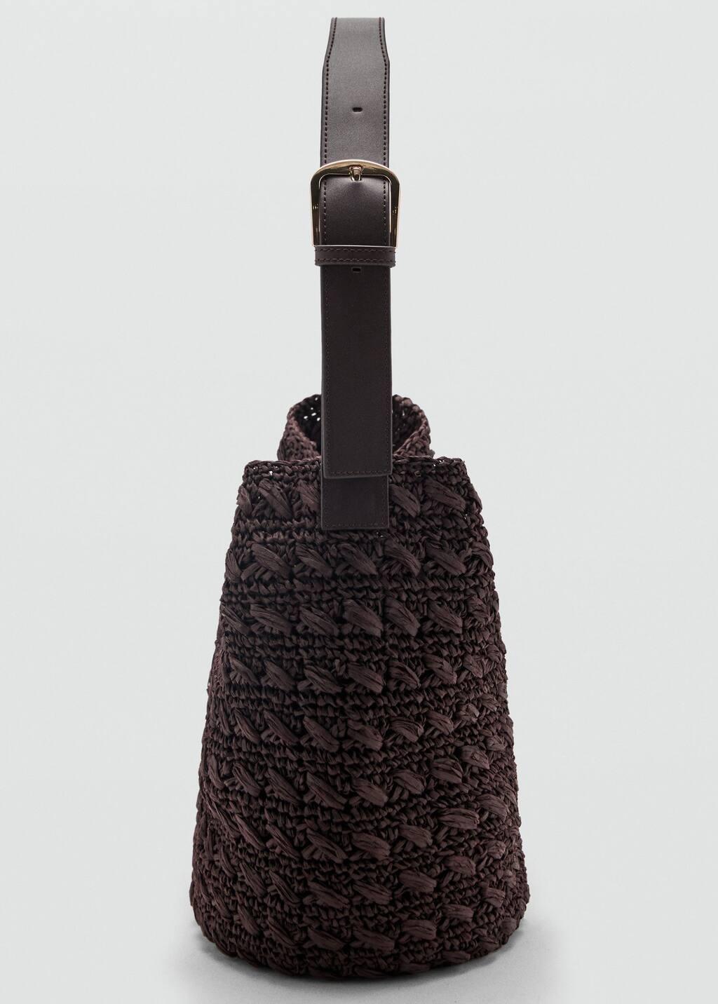 Brown Natural Fibre Shoulder Bag, Dark Brown, large image number 3
