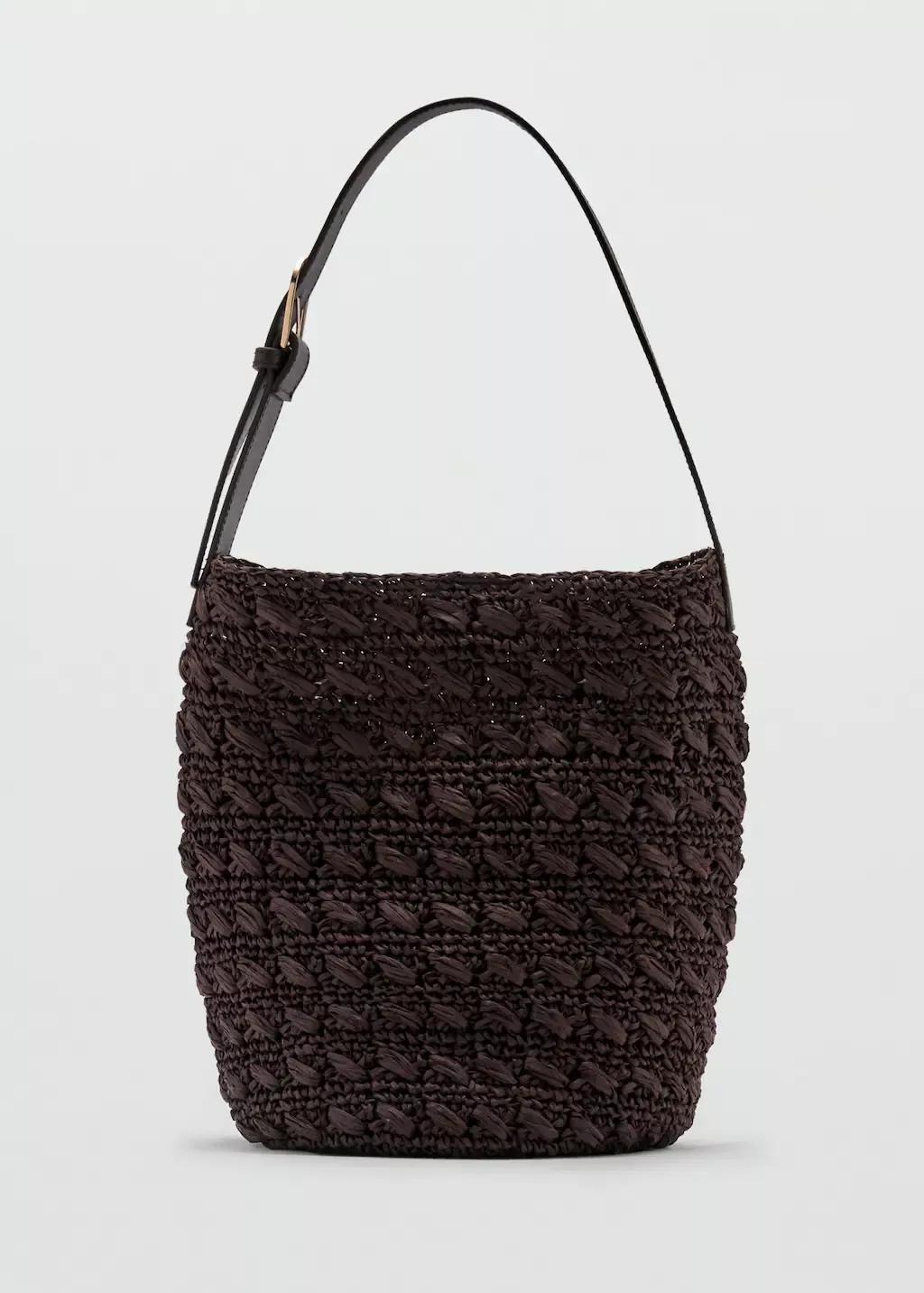 Brown Natural Fibre Shoulder Bag, Dark Brown, large image number 4