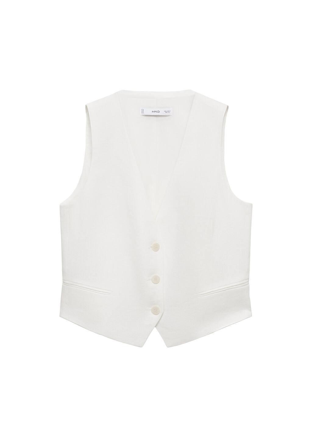 White Linen Suit Waistcoat, , large image number 0