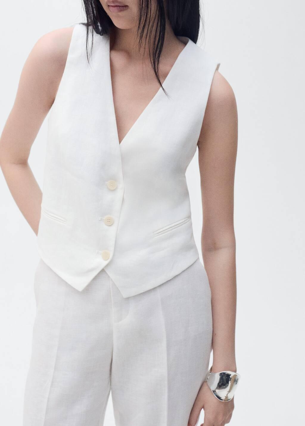 White Linen Suit Waistcoat, , large image number 2