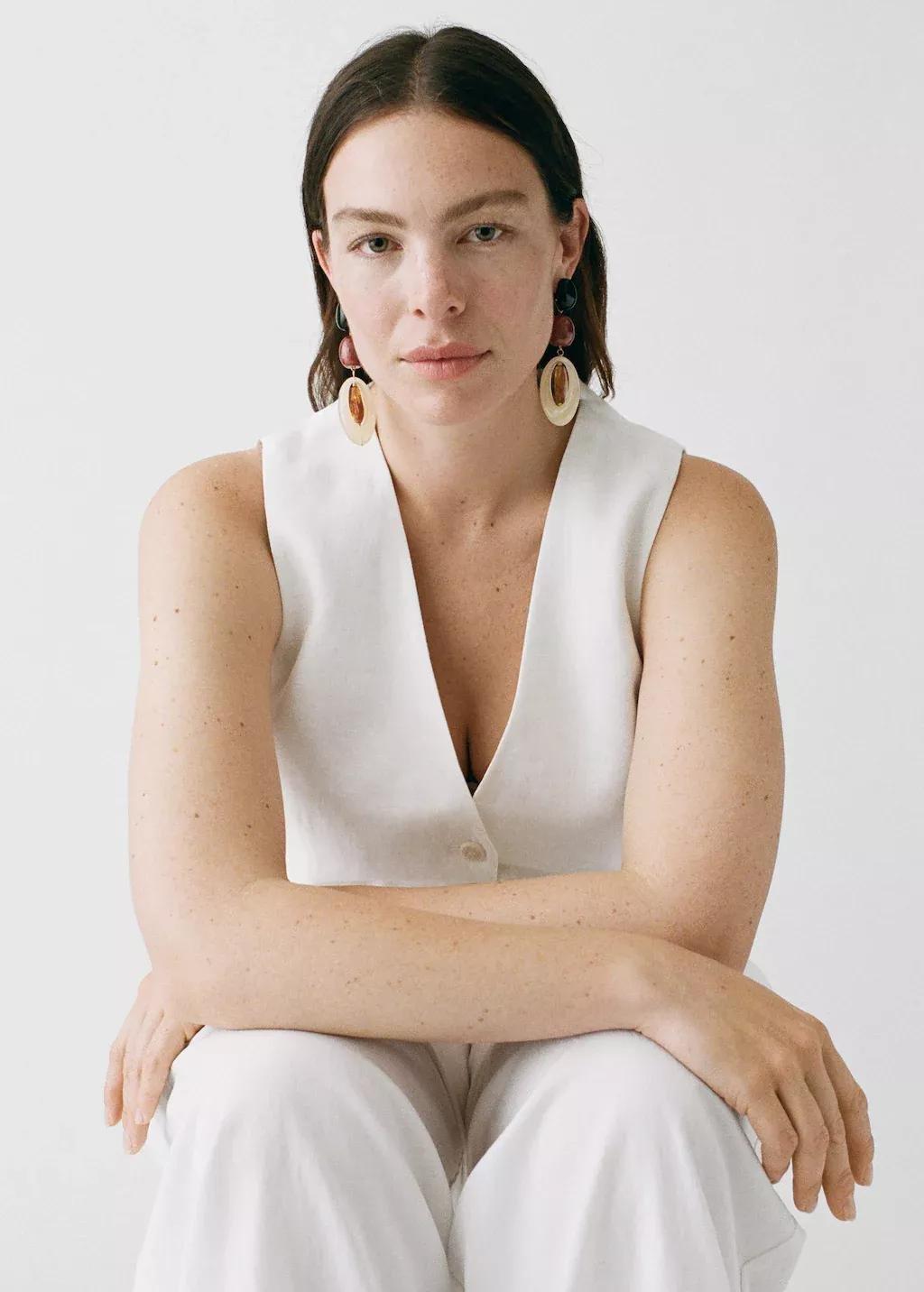 White Linen Suit Waistcoat, Natural White, large image number 3