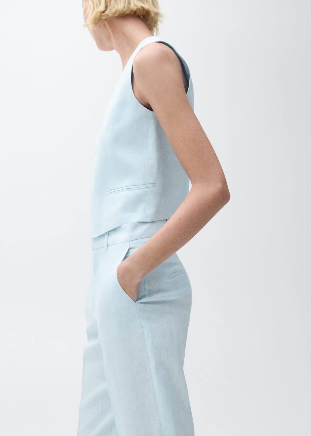 Blue Lt Pastel Linen Suit Waistcoat, , large image number 1