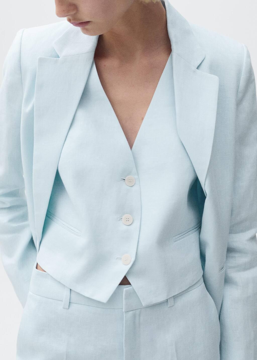 Blue Lt Pastel Linen Suit Waistcoat, , large image number 2