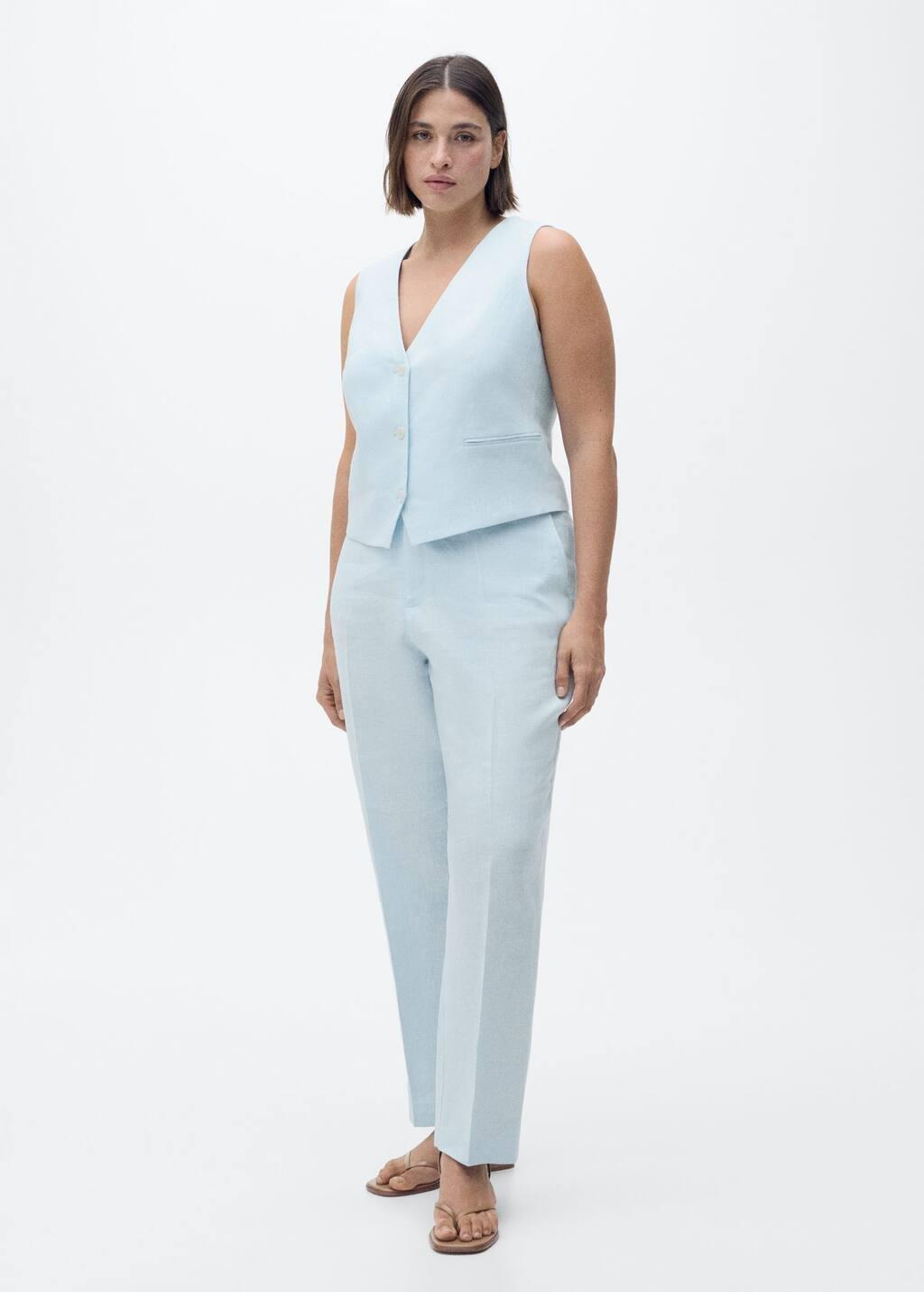 Blue Lt Pastel Linen Suit Waistcoat, , large image number 3