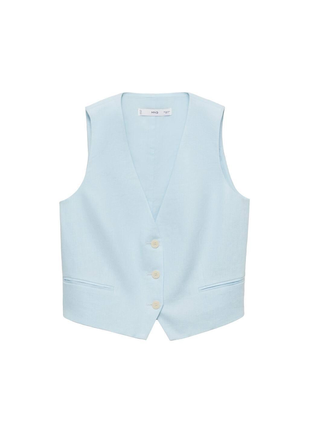 Blue Lt Pastel Linen Suit Waistcoat, , large image number 4