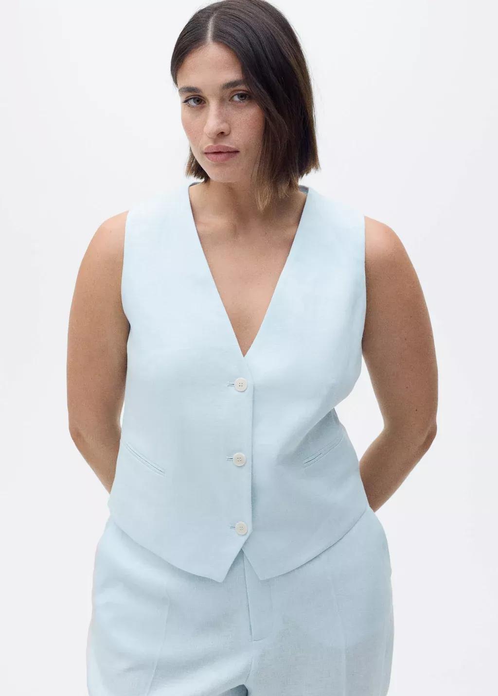 Blue Lt Pastel Linen Suit Waistcoat, , large image number 8
