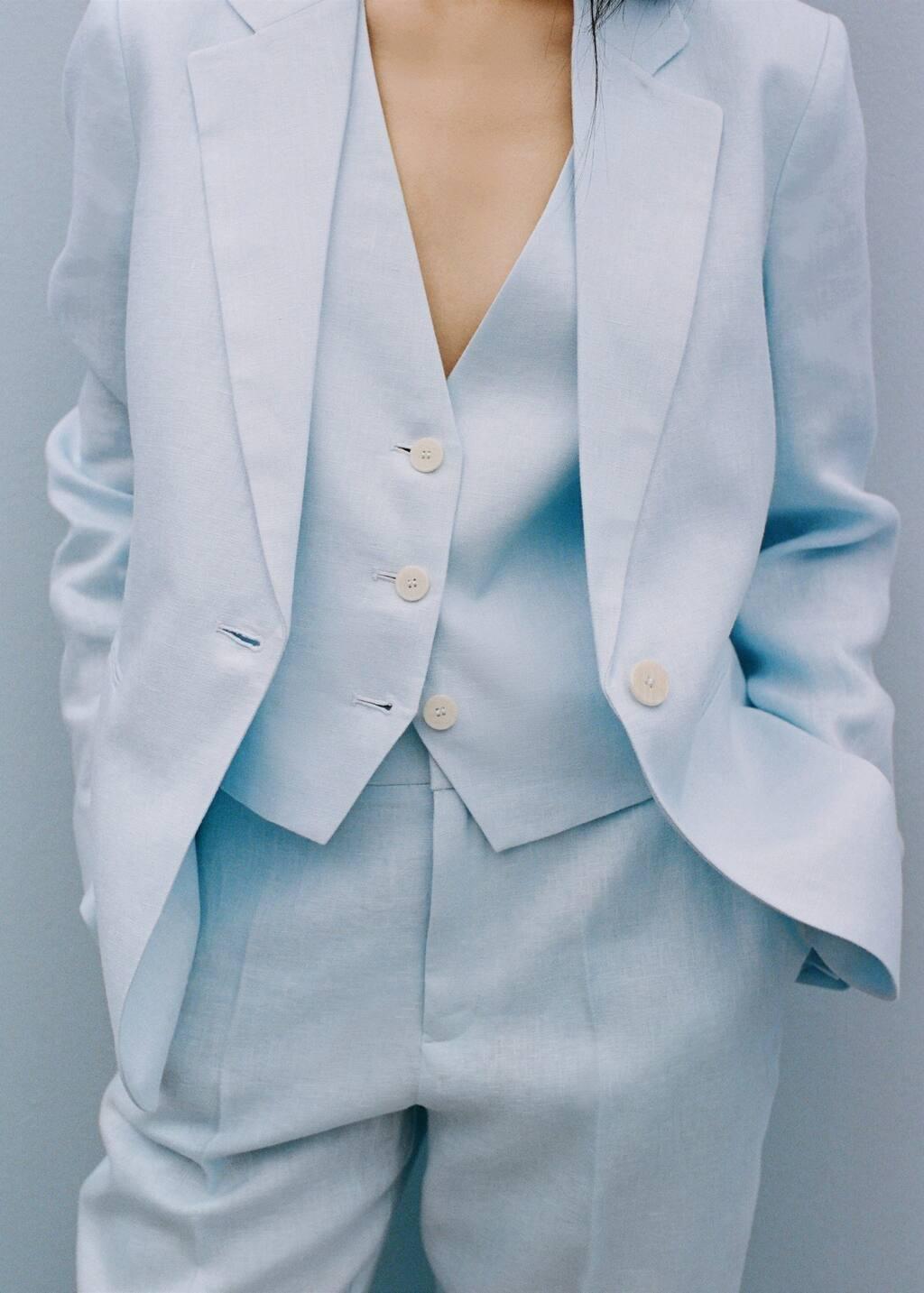 Blue Lt Pastel Linen Suit Waistcoat, , large image number 9