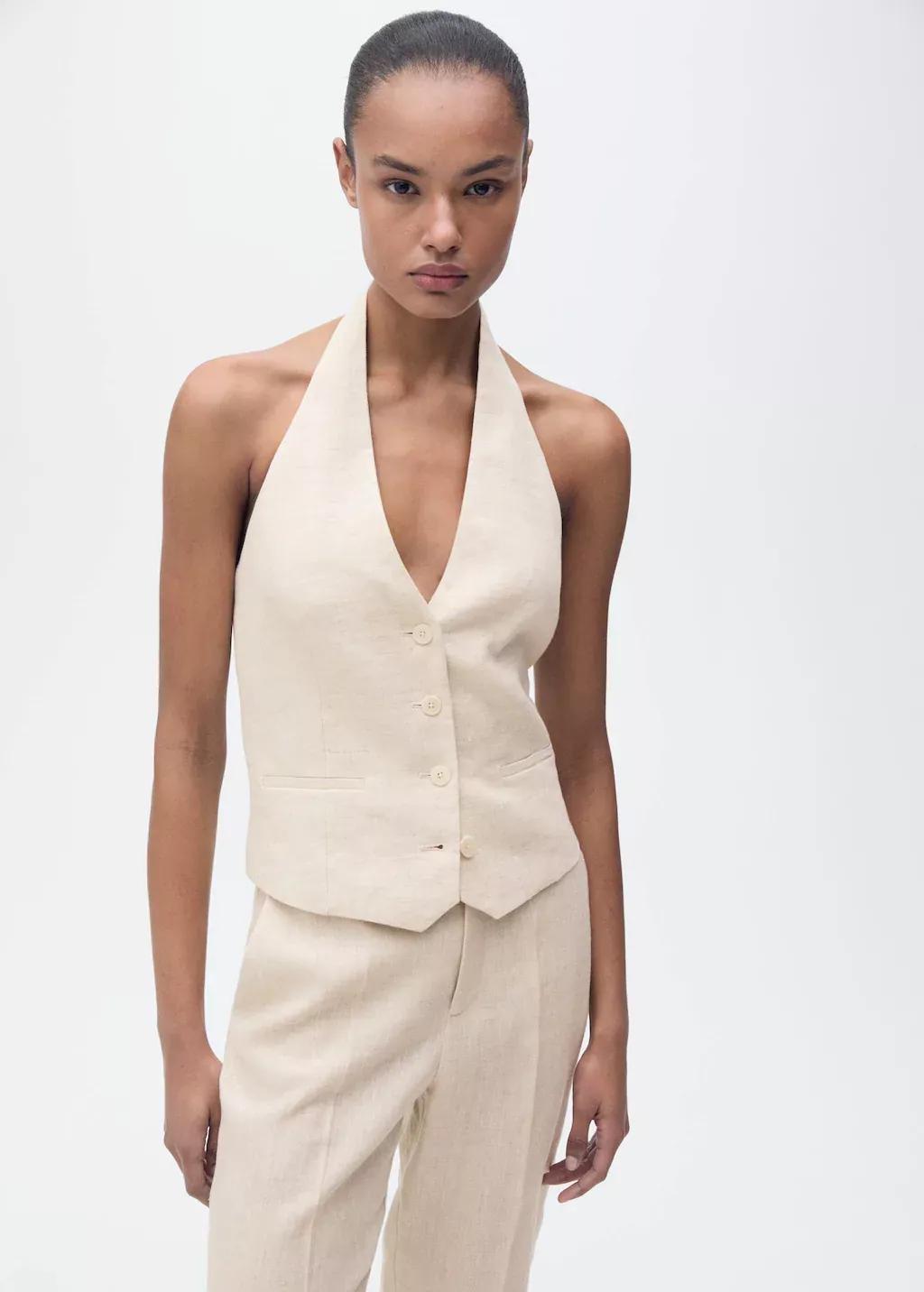 Grey Lt Pastel Linen Suit Waistcoat, , large image number 0