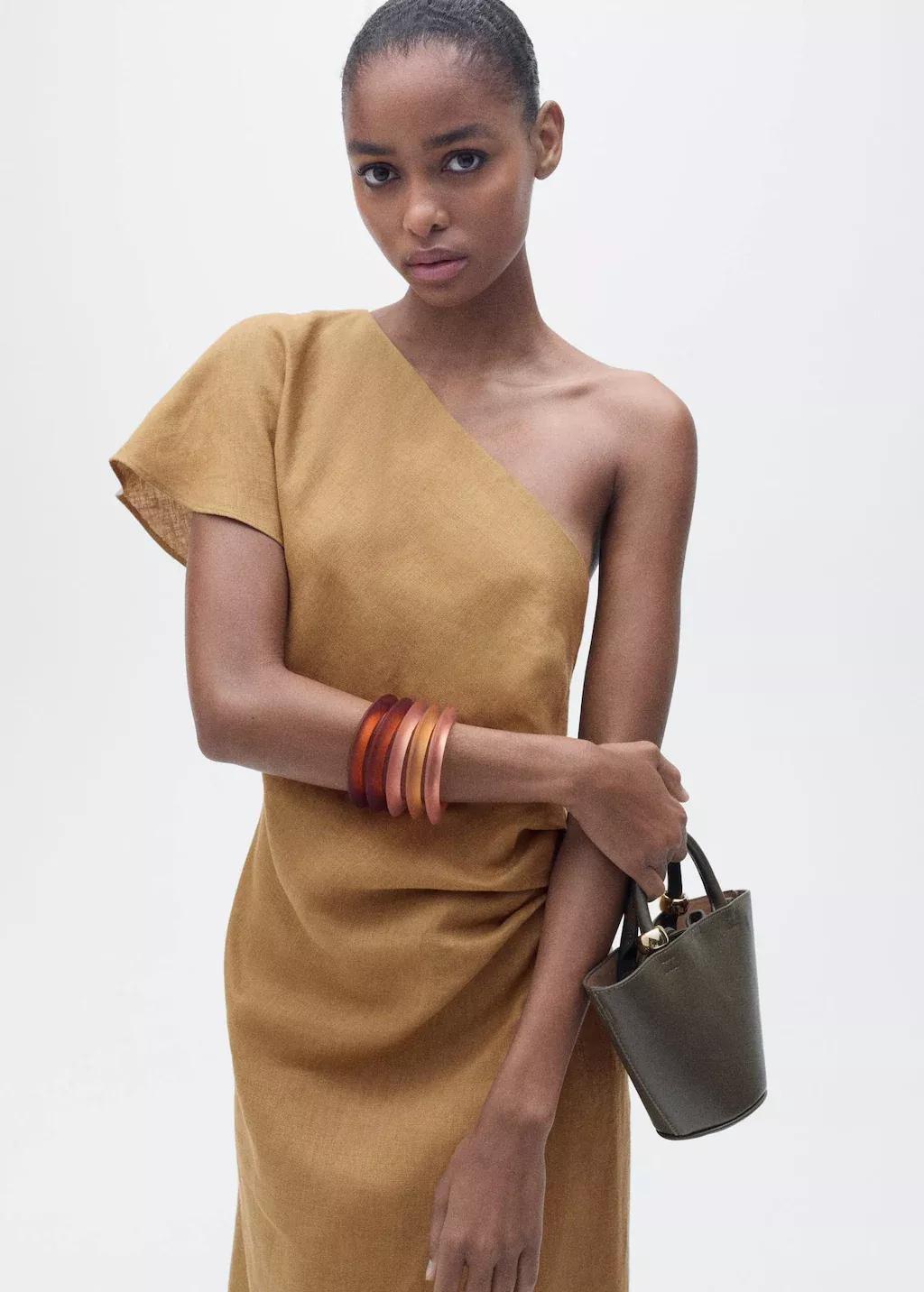 Brown Asymmetrical Linen Dress, , large image number 0