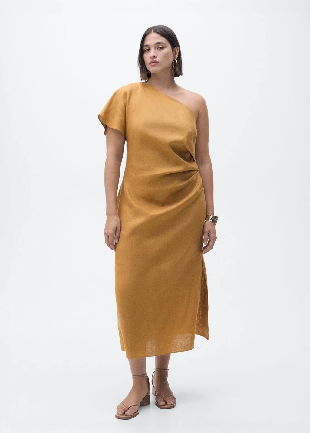 Brown Asymmetrical Linen Dress, , large image number 2