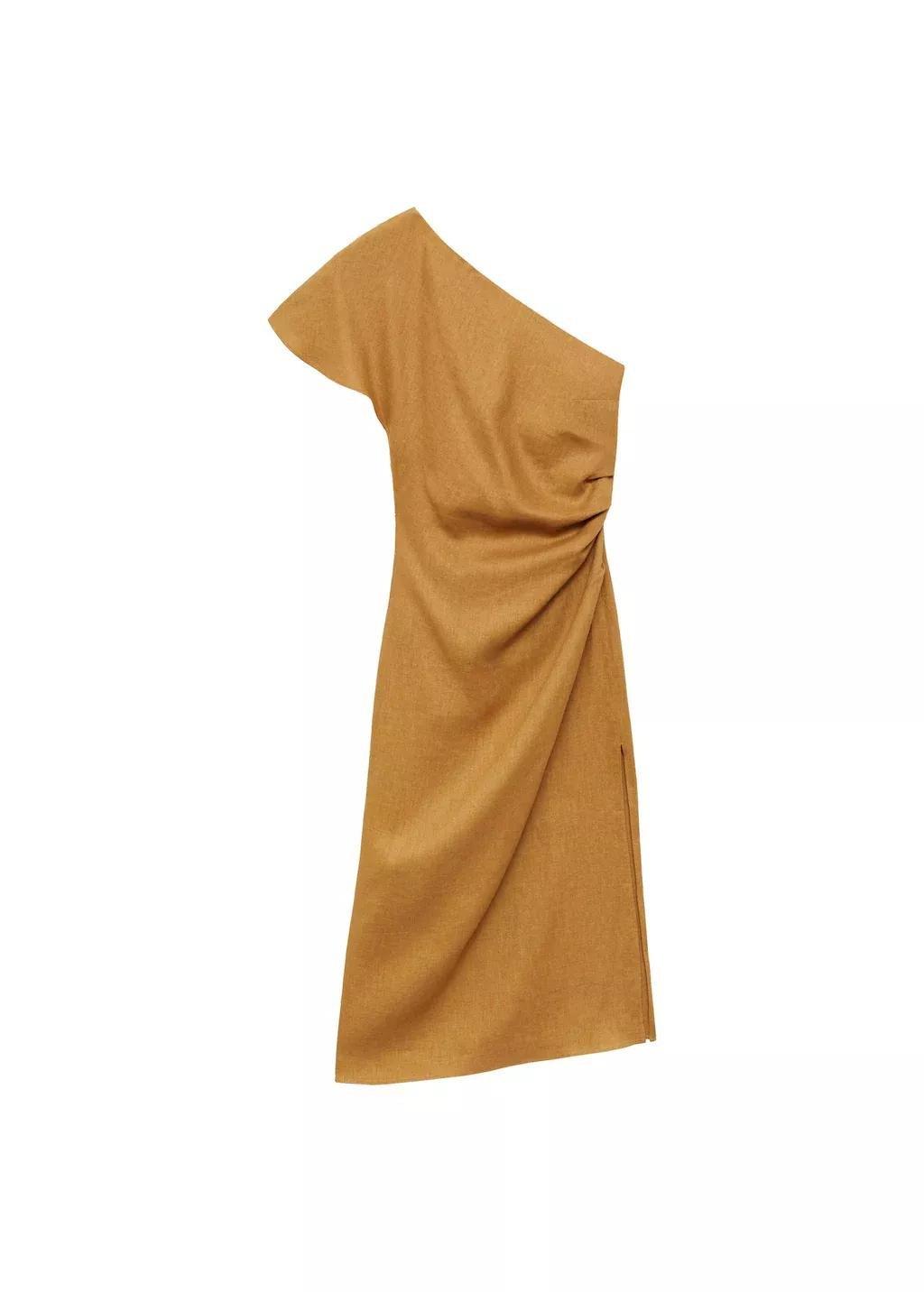 Brown Asymmetrical Linen Dress, , large image number 3