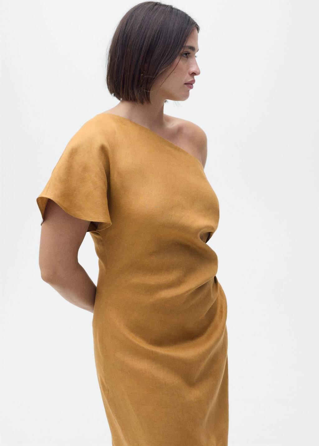 Brown Asymmetrical Linen Dress, , large image number 5