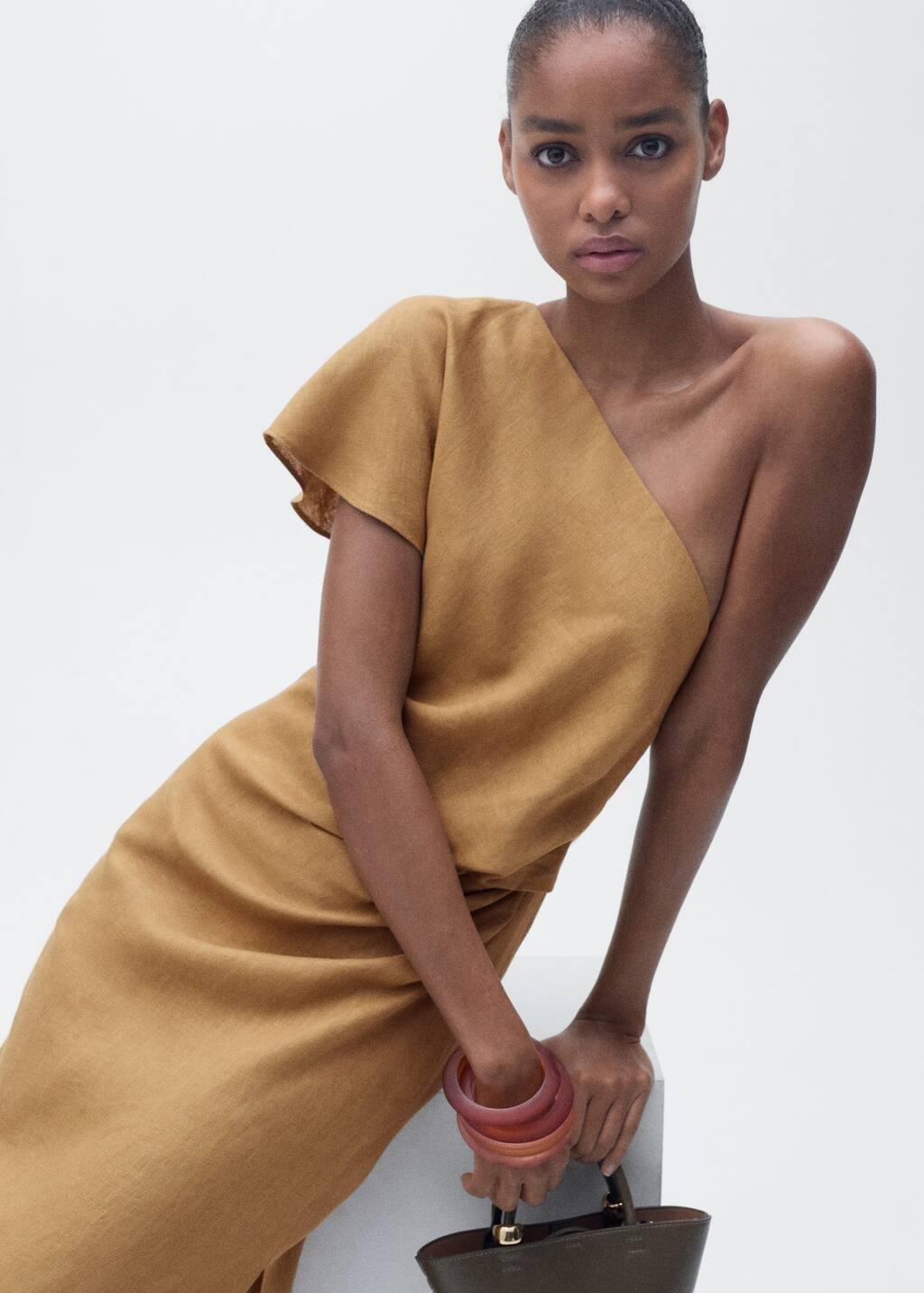 Brown Asymmetrical Linen Dress, , large image number 6