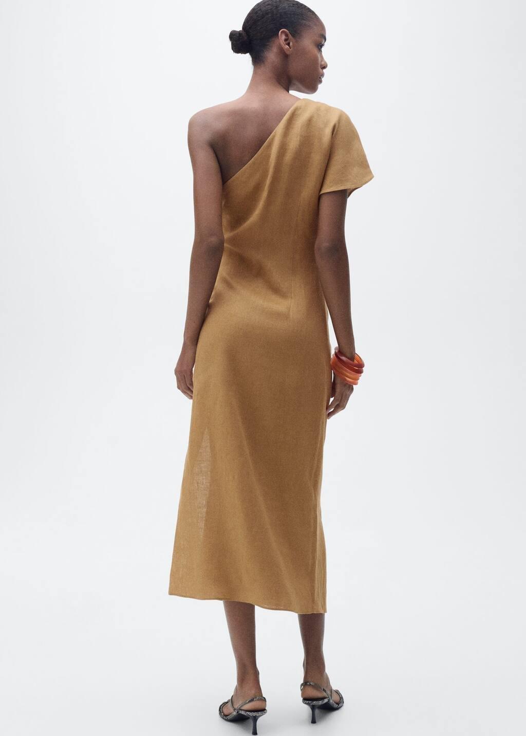 Brown Asymmetrical Linen Dress, , large image number 9