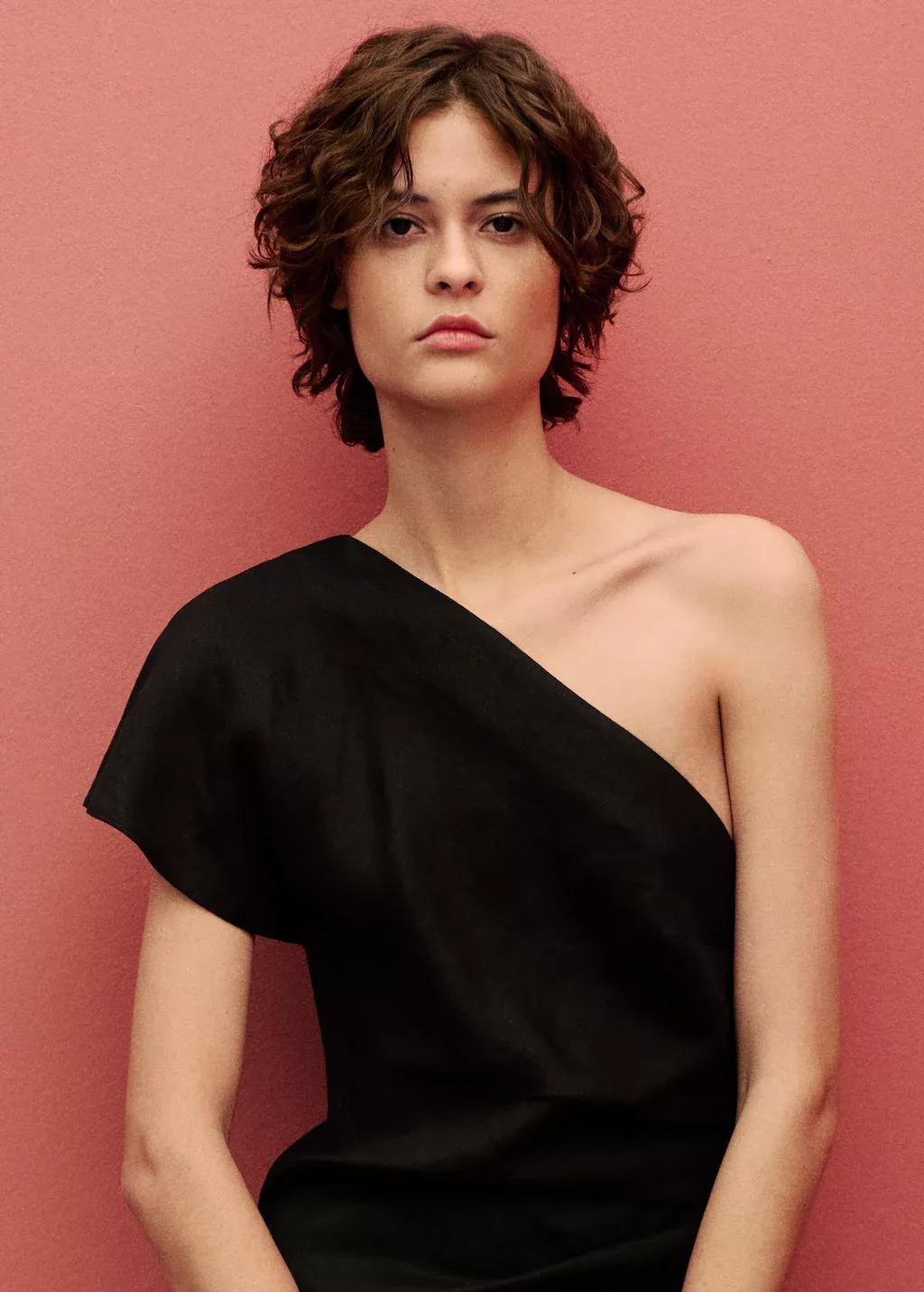 Black Asymmetrical Linen Dress, , large image number 0