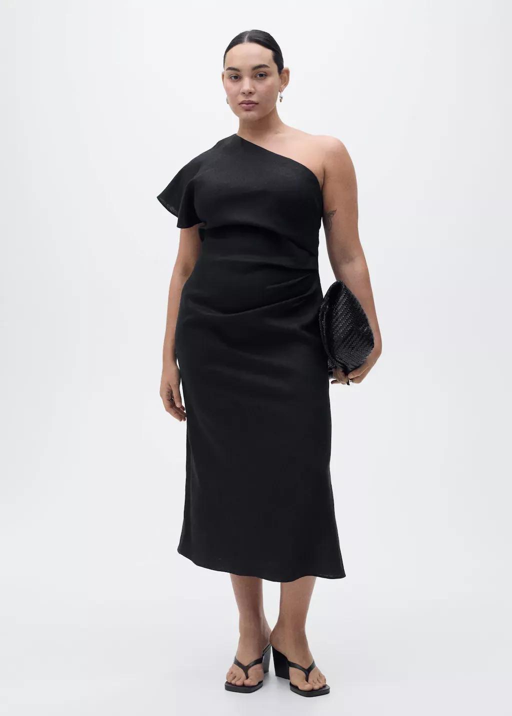 Black Asymmetrical Linen Dress, , large image number 3