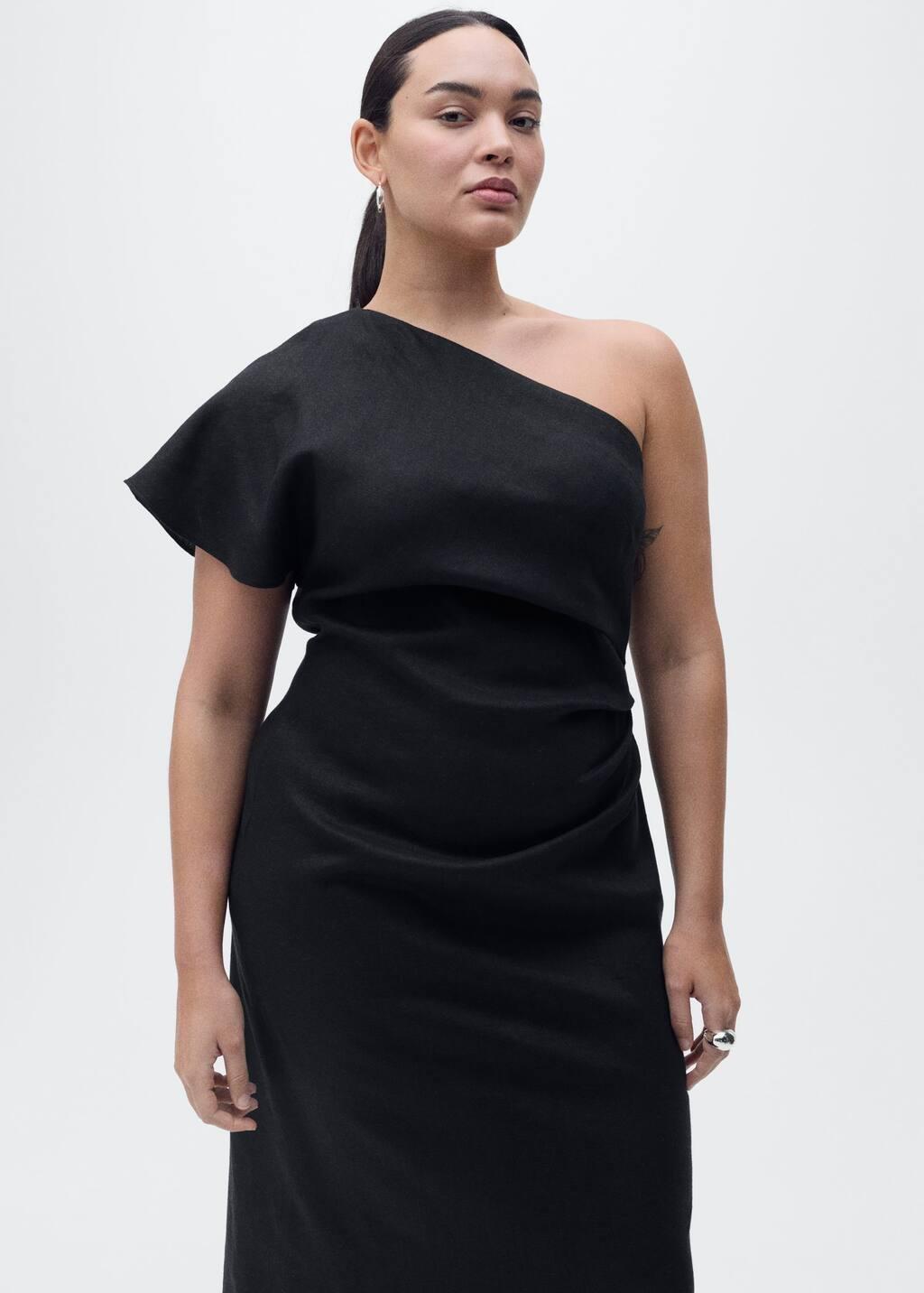 Black Asymmetrical Linen Dress, , large image number 6