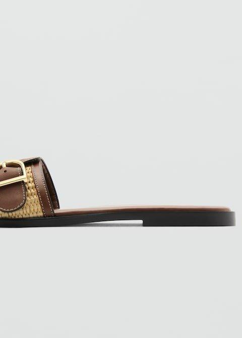 Brown Raffia Buckle Strap Sandal, , large image number 5