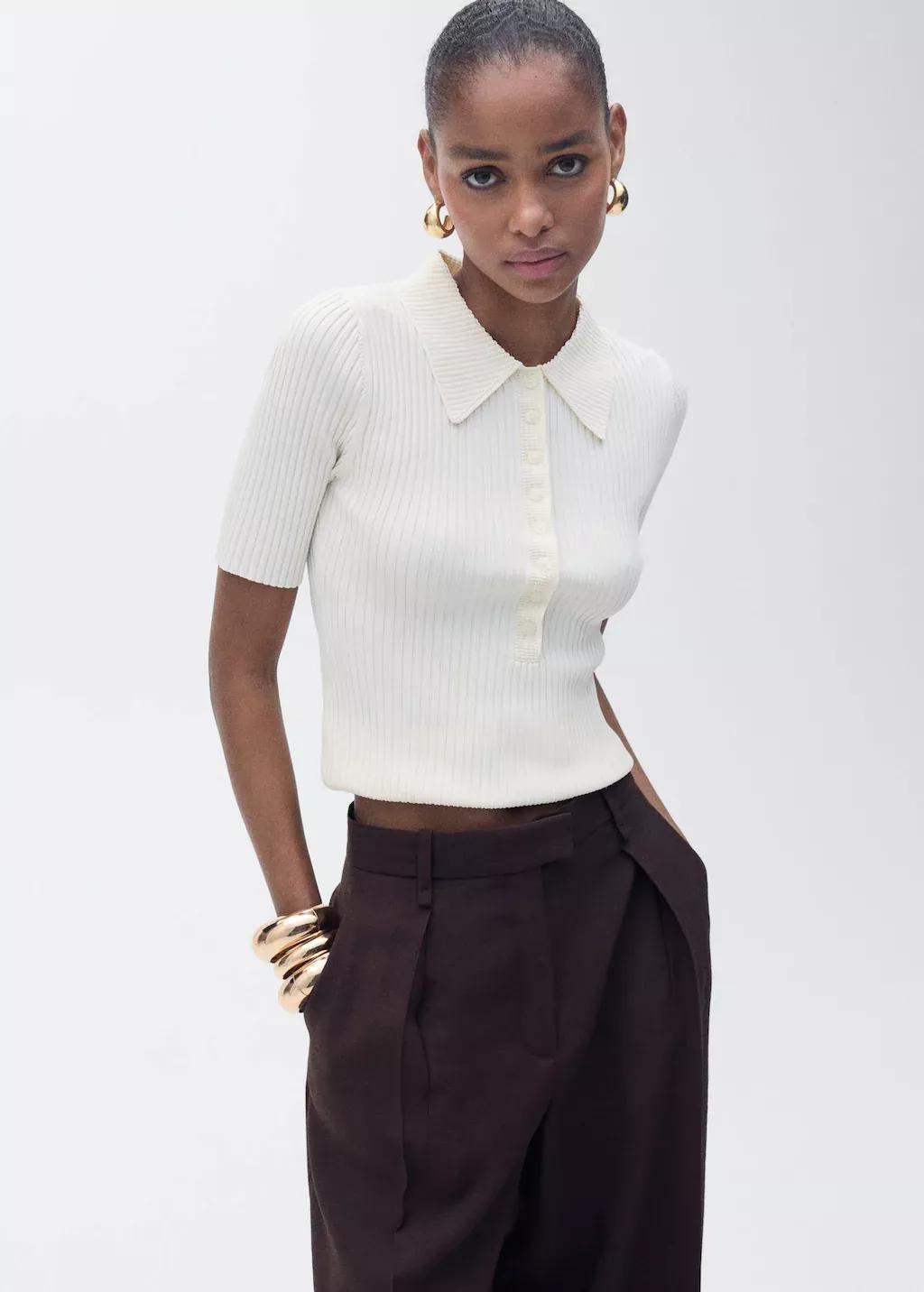 LIGHT BEIGE Ribbed polo-neck sweater, , large image number 0