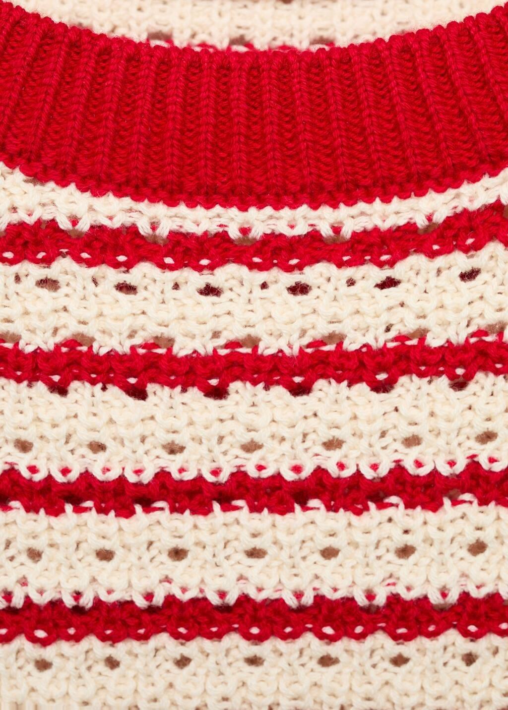 Red Striped Short-Sleeved Crochet Sweater, , large image number 4