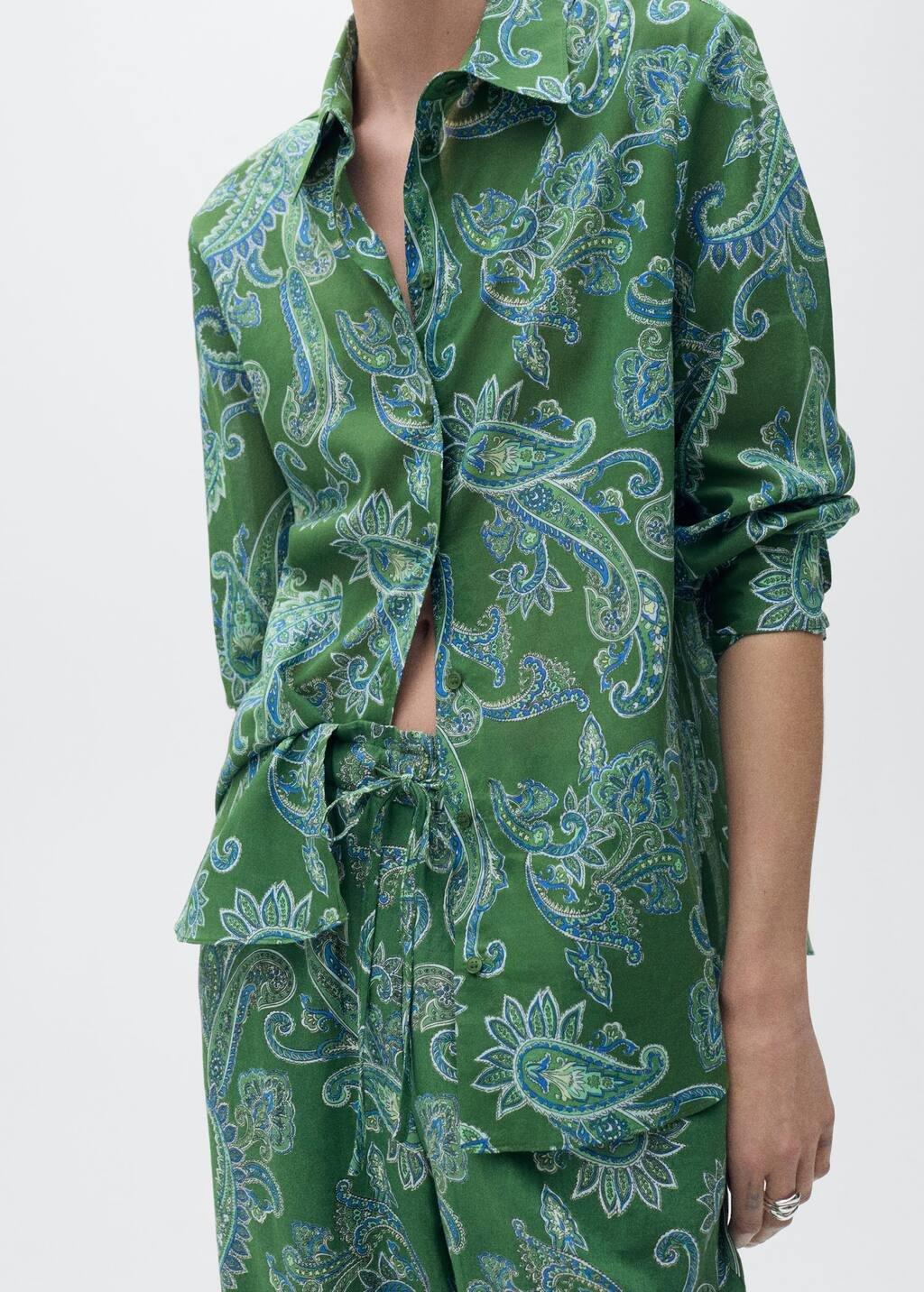 Green Linen Paisley Trousers, , large image number 6