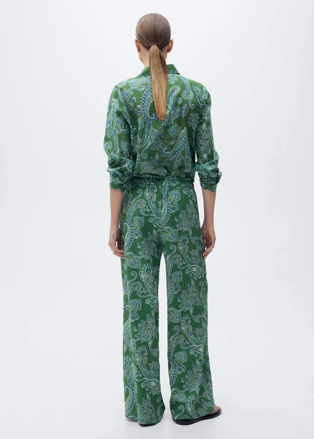 Green Linen Paisley Trousers, , large image number 8
