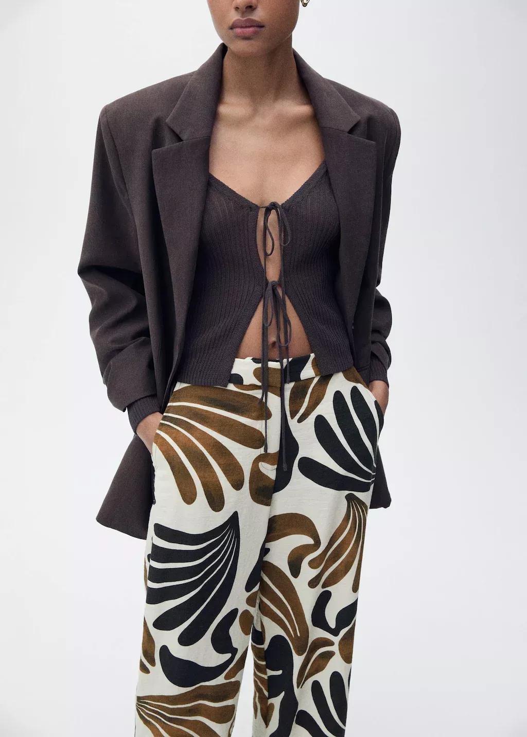 Beige Abstract-Print Wideleg Trousers, , large image number 1