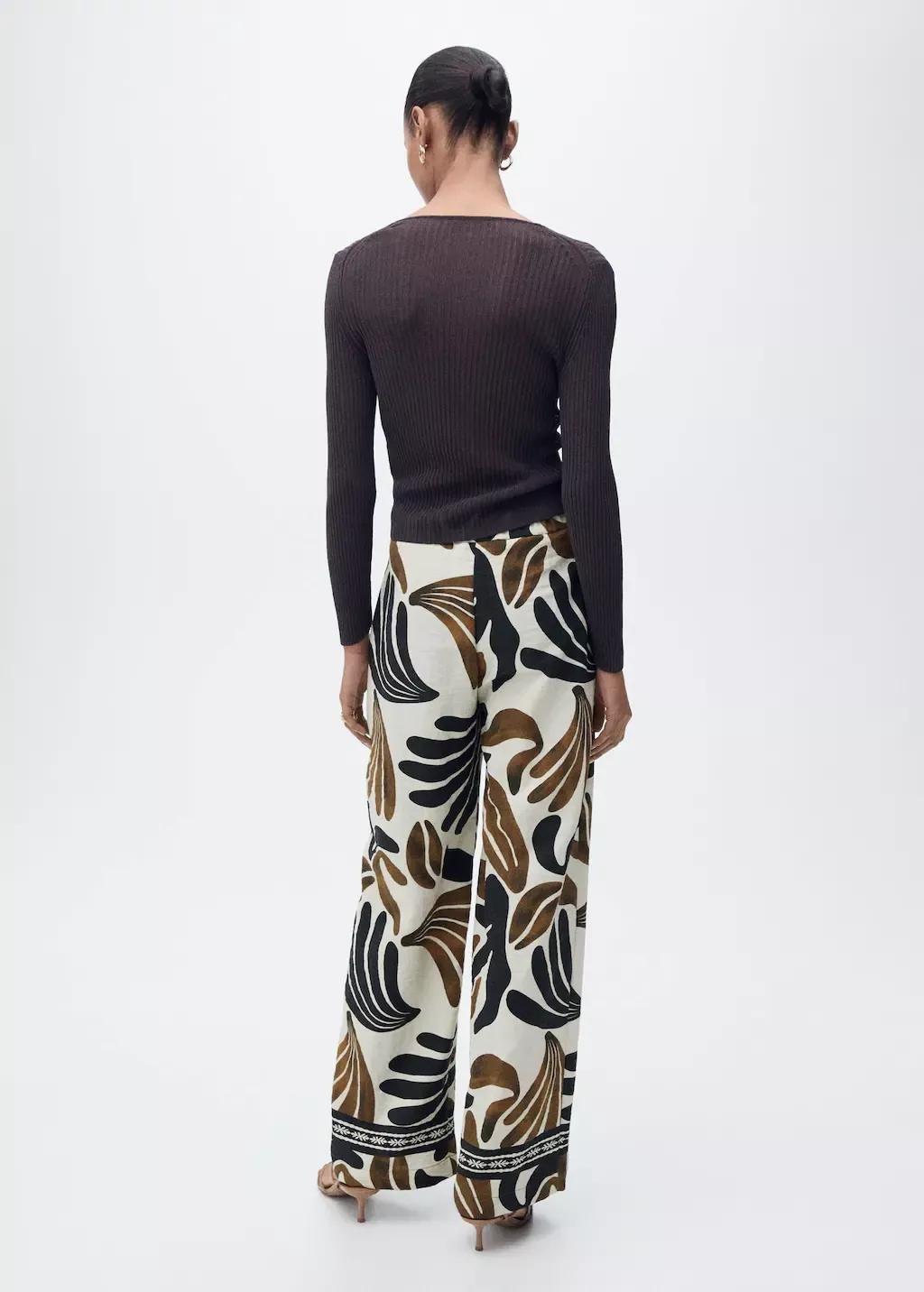 Beige Abstract-Print Wideleg Trousers, , large image number 4