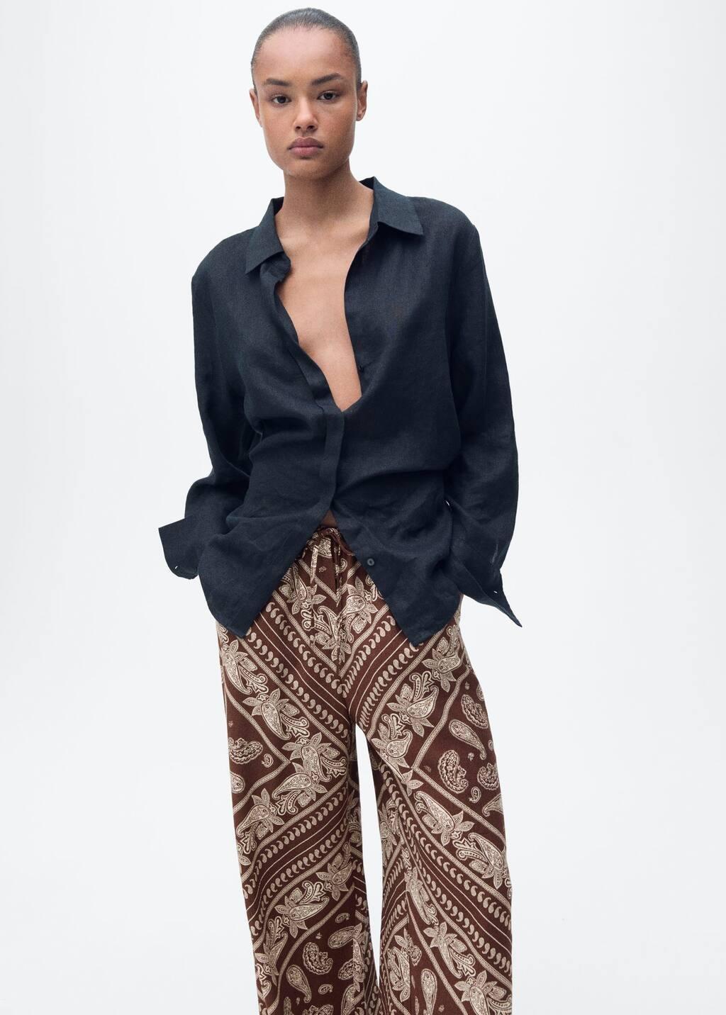 Brown Wideleg Paisley Trousers, , large image number 1