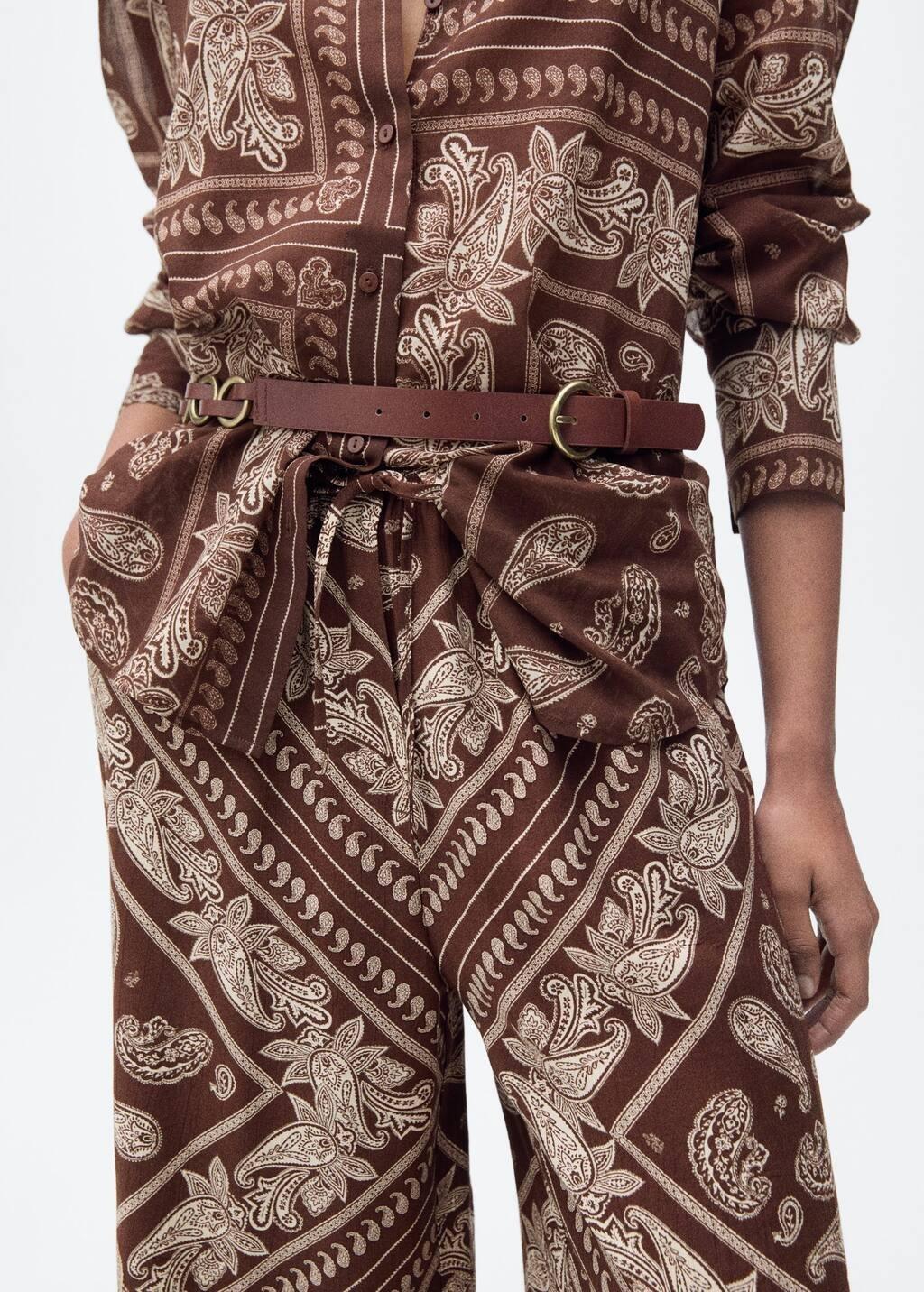 Brown Wideleg Paisley Trousers, , large image number 2