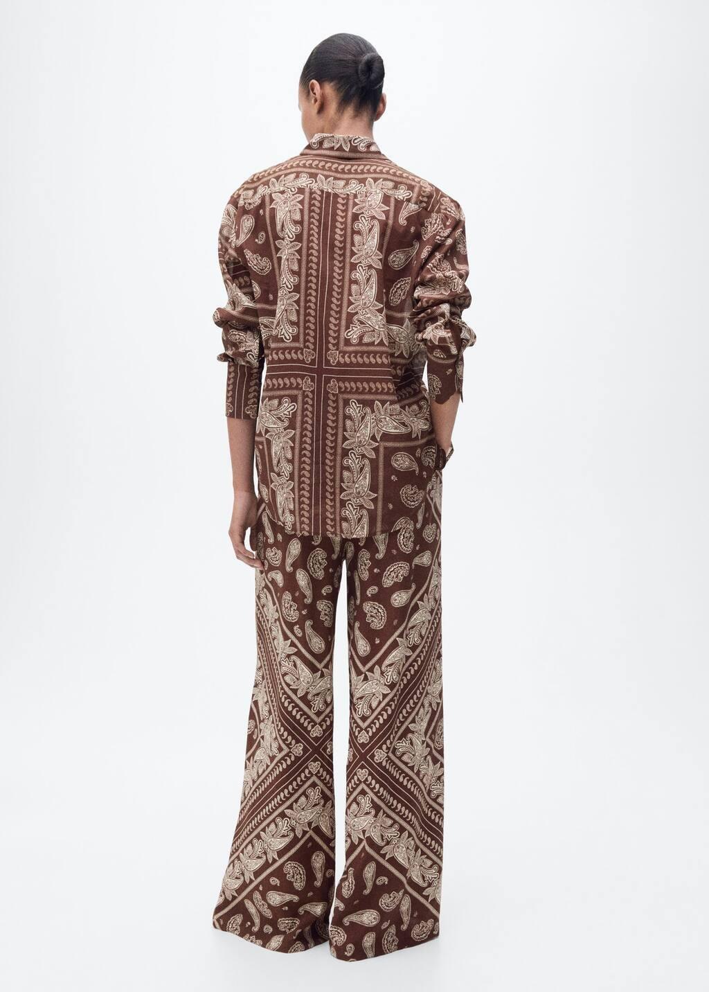 Brown Wideleg Paisley Trousers, , large image number 5