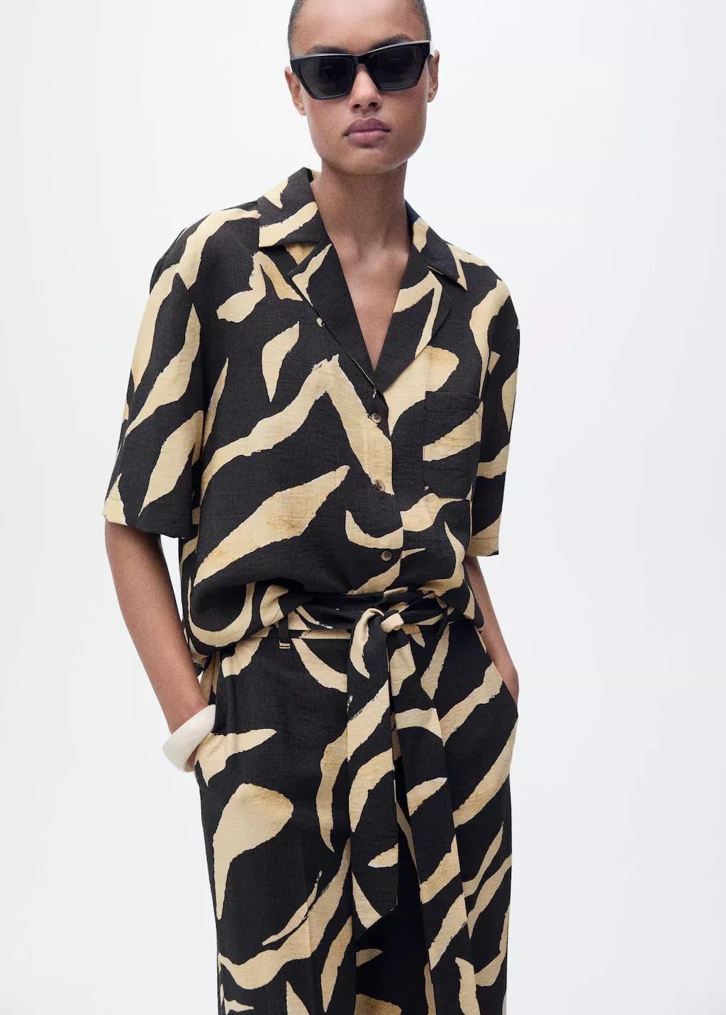 Black Printed Straight-Fit Trousers With Belt, , large image number 0