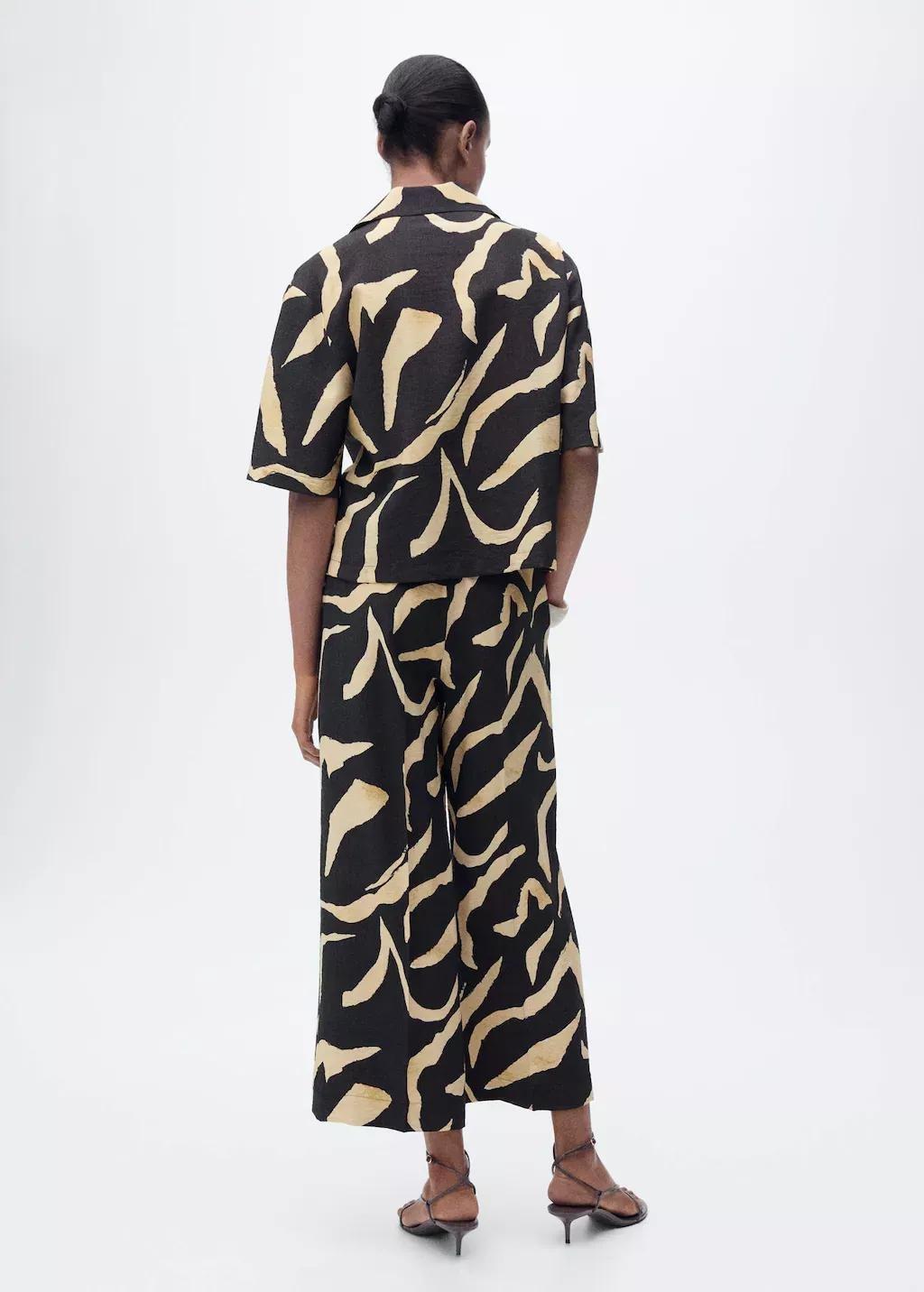 Black Printed Straight-Fit Trousers With Belt, , large image number 1