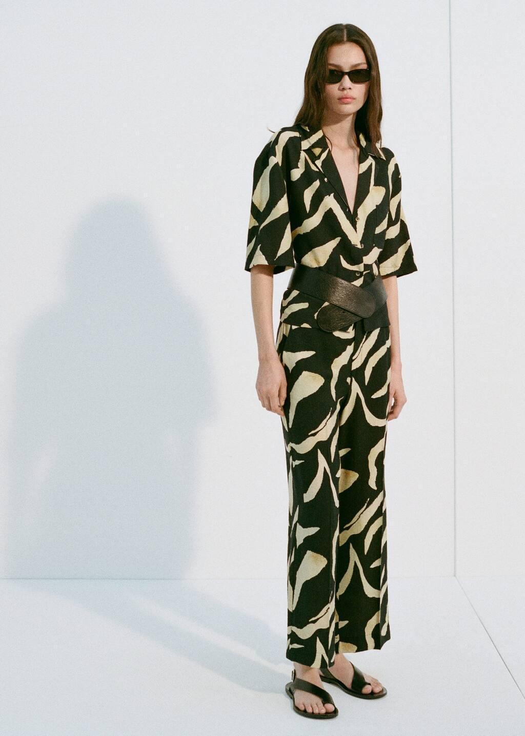 Black Printed Straight-Fit Trousers With Belt, , large image number 5