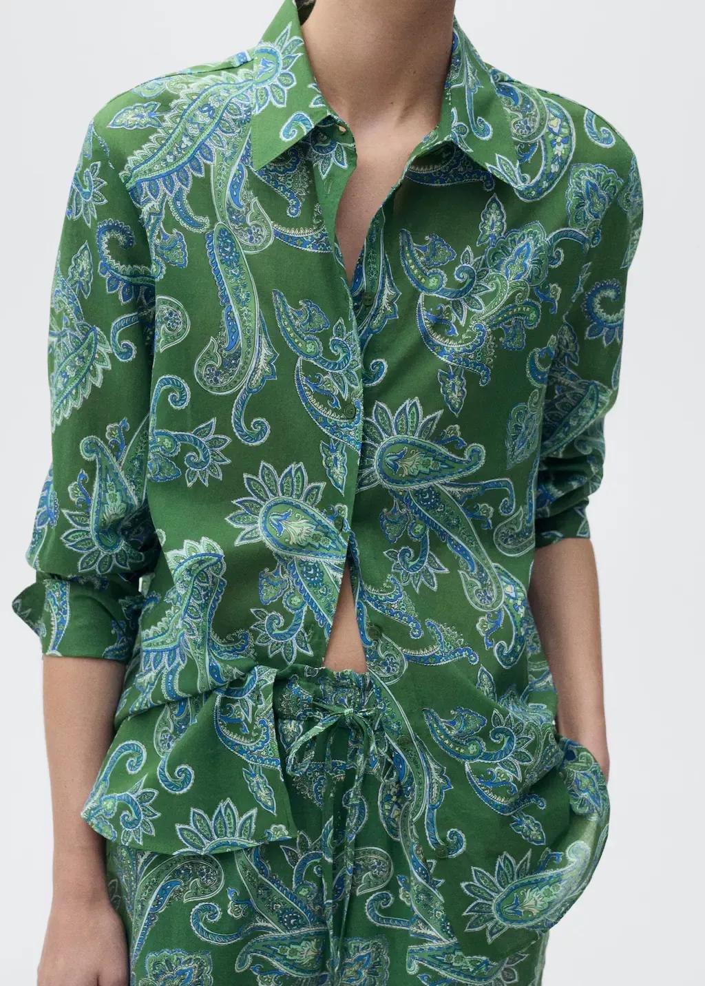 Green Cotton Paisley Shirt, , medium