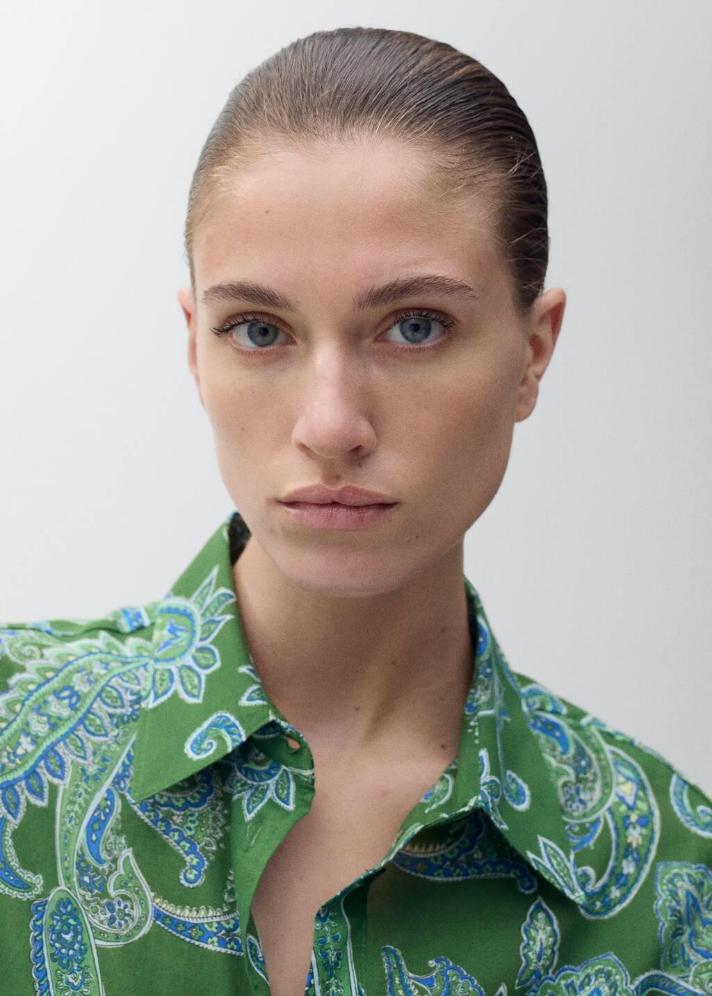 Green Cotton Paisley Shirt, , large image number 1