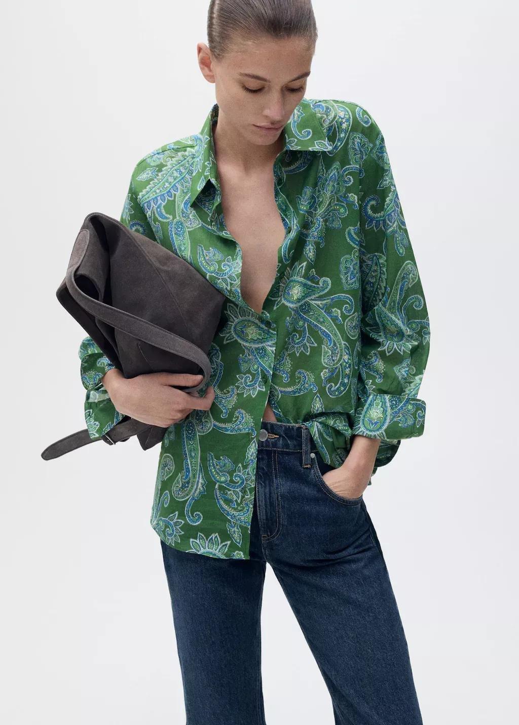 Green Cotton Paisley Shirt, , large image number 2