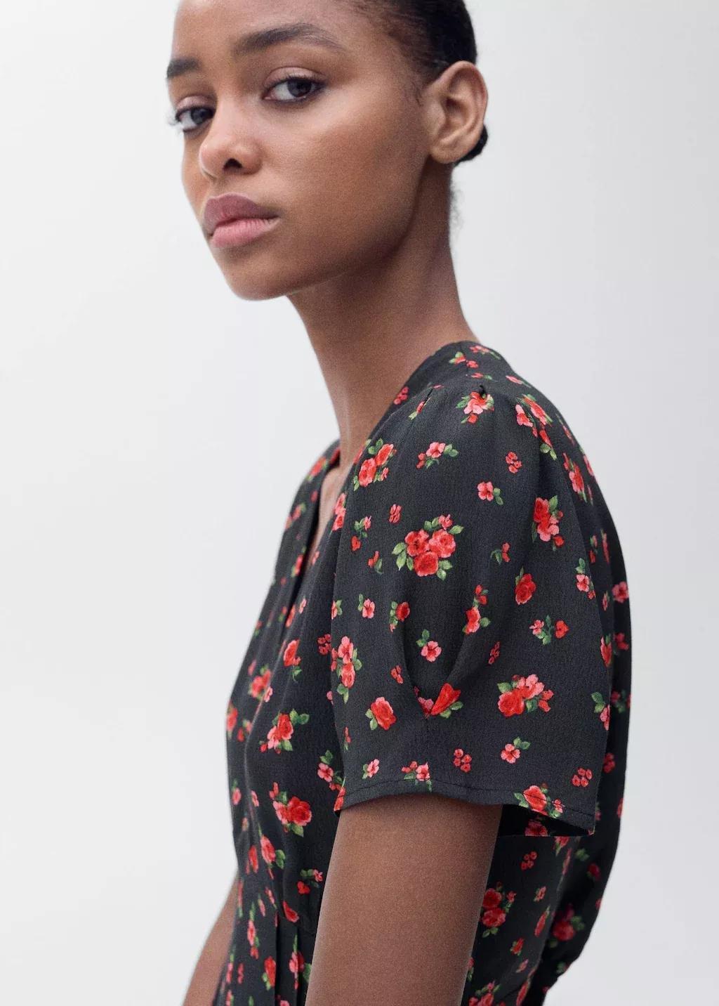 Black Midi Floral Dress, , large image number 1