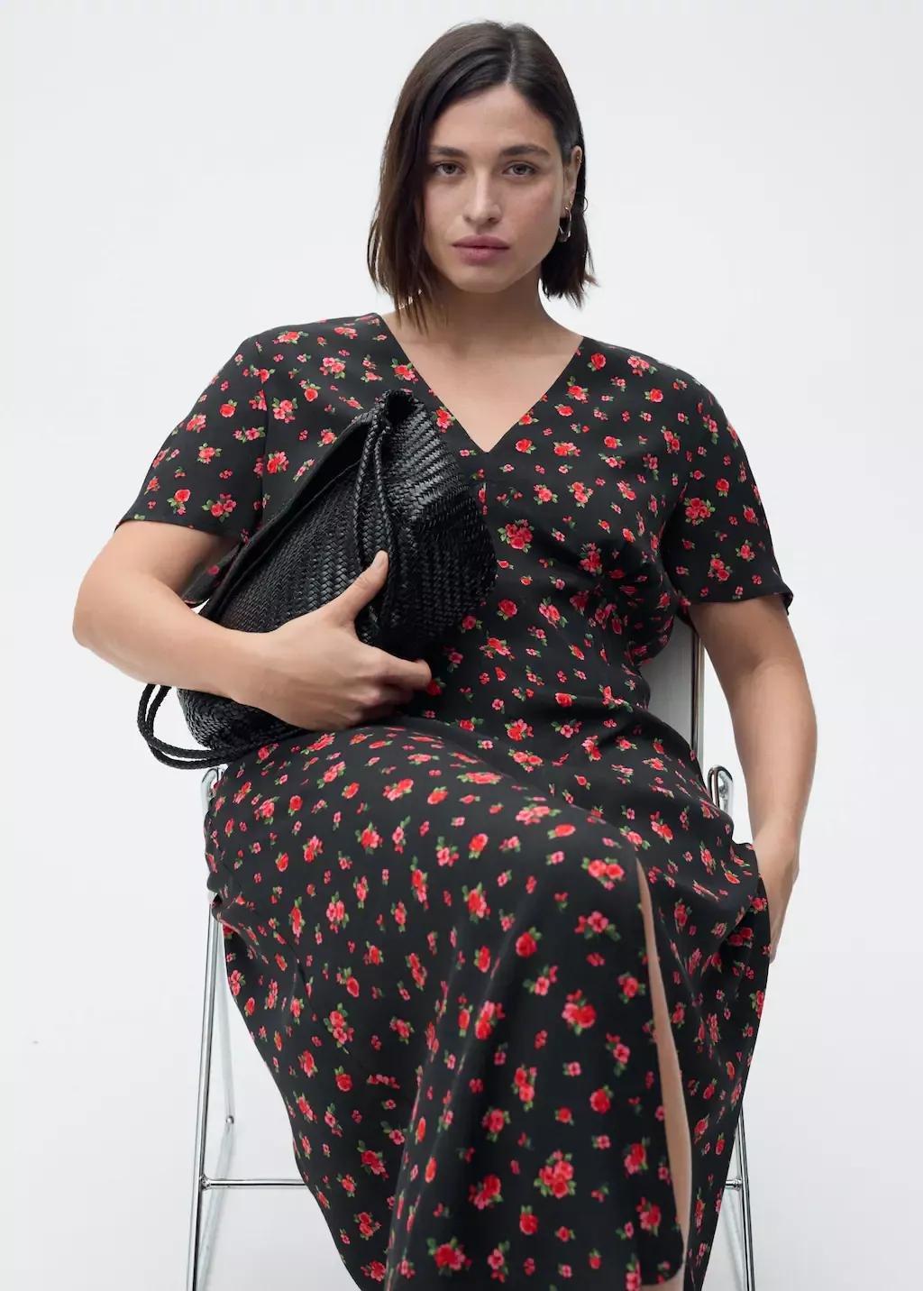 Black Midi Floral Dress, , large image number 7