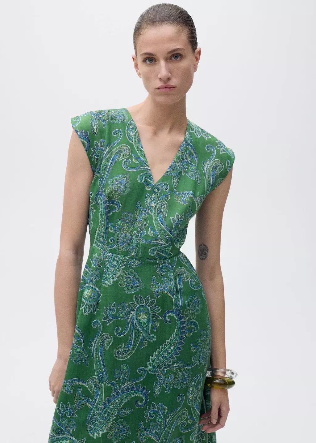 Green Paisley Ramie Dress, , large image number 0