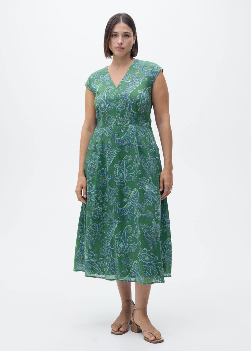 Green Paisley Ramie Dress, , large image number 1